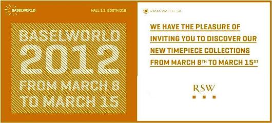 Invitation to the RSW Exhibit, March 8-15, 2012 at Baselworld 2012, Hall 1.1, Booth D-71